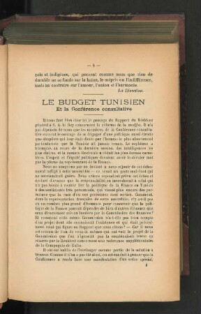 Le Budget Tunisien. Et la Conférence consultative.