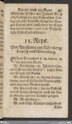 12. Reys. Von Augspurg gen Nürnberg, Leipzig und Wittenberg