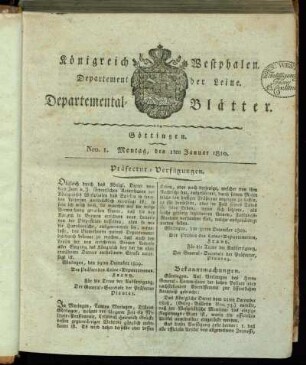 Nro. 1. Montag, den 1ten Januar 1810 [-] Nro. 10. Donnerstag, den 1ten Februar 1810