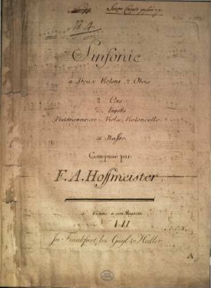 Sinfonie à deux violons, 2 obois, 2 cors, 2 fagotts, flute traversiere, viole, violoncelle et basse