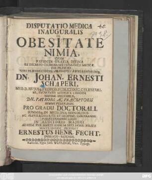 Disputatio Medica Inauguralis De Obesitate Nimia