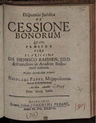 Disputatio Iuridica De Cessione Bonorum