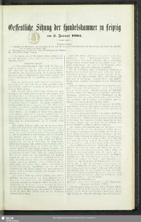 Oeffentliche Sitzung der Handelskammer zu Leipzig am 3. Januar 1903