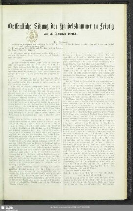 Oeffentliche Sitzung der Handelskammer zu Leipzig am 3. Januar 1903