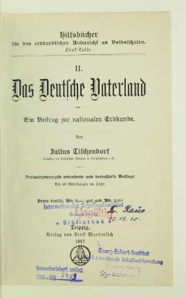 Teil 2: Das deutsche Vaterland : ein Beitrag zur nationalen Erdkunde