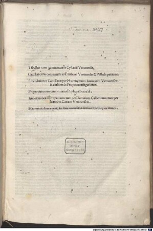 Elegiae : mit Kommentar, Vita Tibulli und Widmungsgedicht an Baptista Ursinus von Bernardinus Cyllenius