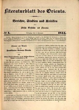 Der Orient : Berichte, Studien und Kritiken für jüdische Geschichte und Literatur. 5, 5. 1844