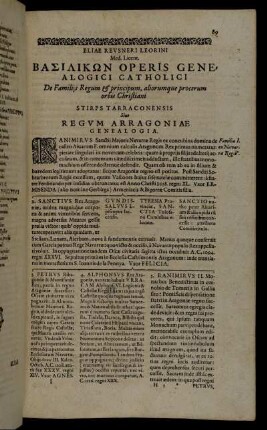 Stirps Tarraconensis Sive Regum Arragoniæ Genealogia.