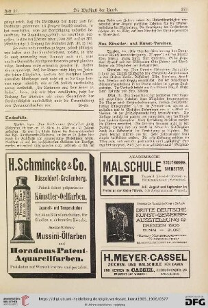 Todesfälle / Aus Künstler- und Kunst-Vereinen / Vermischtes / Briefkasten der Schriftleitung / Adressen-Aenderungen