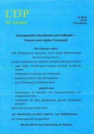 Flugblatt der LDP für die freie Entwicklung des Einzel- und Großhandels