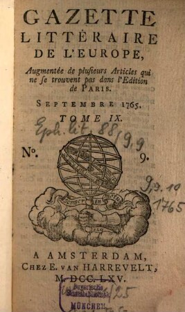 Gazette littéraire de l'Europe. 9. 1765, 9 - 10 (Sept. und Okt.)