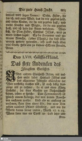 Das LVIII. Hülffs-Mittel. Das stete Andencken des Jüngsten Gerichts
