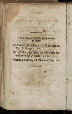 Beym Verleger dieses Buches sind auch zu haben:[...]