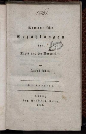 Romantische Erzählungen des Tages und der Vorzeit! : Mit Kupfern