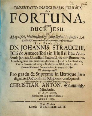 Disputatio Inauguralis Juridica De Fortuna