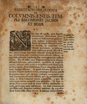 Exercitatio philologica de columnis templi Salomonei Iachin et Boas