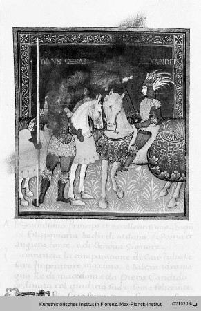 Plutarch: Vita Alexanders des Großen : Ganzseitige Miniatur: Caesar und Alexander
