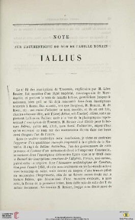 N.S. 13.1866: Note sur l'authenticité du nom de famille romain Iallius