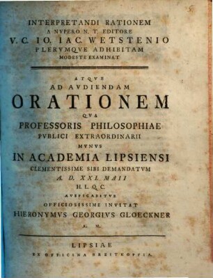Interpretandi Rationem A Nvpero N. T. Editore V. C. Io. Iac. Wetstenio Plervmqve Adhibitam Modeste Examinat