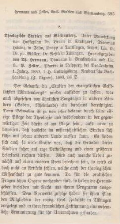 695-696 [Rezension] Theologische Studien aus Württemberg
