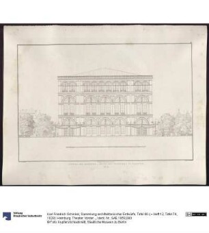 Sammlung architektonischer Entwürfe. Tafel 80 ( = Heft 12, Tafel 74, 1828): Hamburg. Theater. Vorderansicht