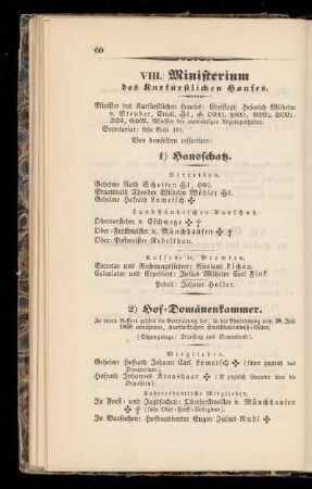 VIII. Ministerium des Kurfürstlichen Hauses.