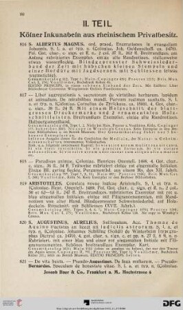 II. Teil: Kölner Inkunabeln aus rheinischem Privatbesitz (Nr. 816-887)
