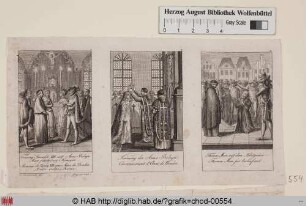 Links: Trauung Heinrich VIII.; mitte: Krönung der Anna Boleyn; rechts: Thomas More auf dem Blutgerüst