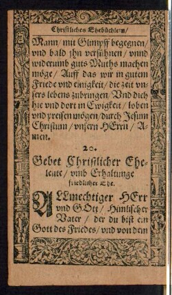 20. Gebet Christlicher Eheleute/ umb Erhaltunge friedlicher Ehe.