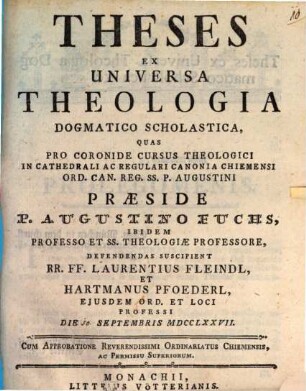 Theses ex universa theologia dogmatico-scholastica