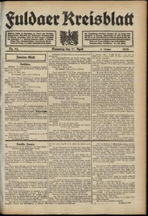 Zweite Ausgabe vom Samstag, den 17. April 1915.