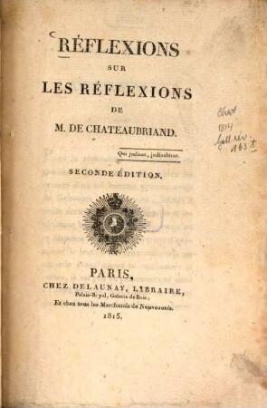 Réflexions sur les réflexions de M. de Chateaubriand