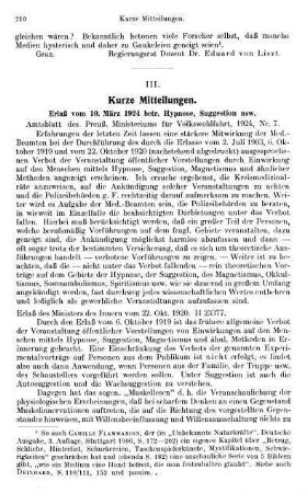 210-211, III. Kurze Mitteilungen