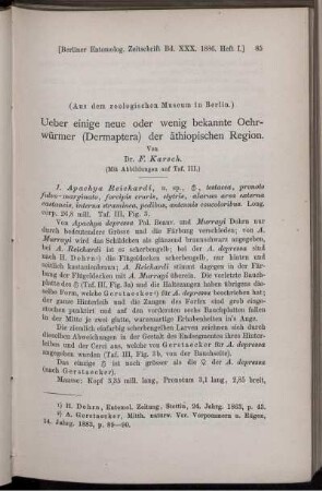 Ueber einige neue oder wenig bekannte Oehrwürmer (Dermaptera) der äthiopischen Region.