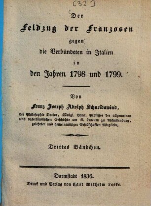 Der Feldzug der Franzosen gegen die Verbündeten in Italien in den Jahren 1798 und 1799, 3