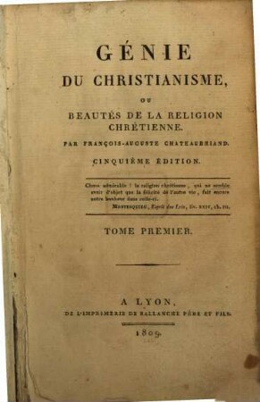 Génie du christianisme, ou beautés de la religion chrétienne, 1