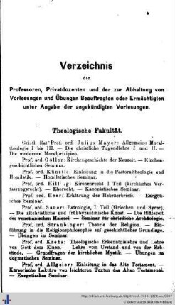 Verzeichnis der Professoren und Privatdozenten.