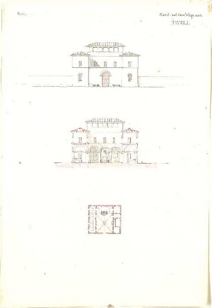 Gärtner, Friedrich von; Tivoli (Latium, Italien); Haus auf dem Weg nach Tivoli - Grundriss, Ansichten