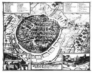 Die Stadt Freyberg in Meissen sampt der Belagerung Anno 1643 : Kupferstich (etwas verändert) aus dem Dresdner Kupferstichkabinett