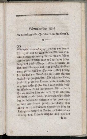 Lebensbeschreibung des Oberhaupts der Jakobiner, Robespierre's