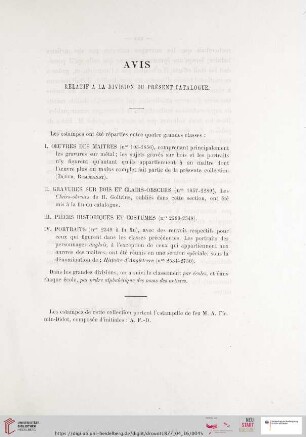 Avis relatif a la division du présent catalogue