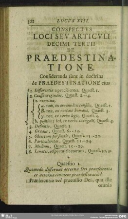 Conspectus Loci Seu Articuli Decimi Tertii De Praedestinatione