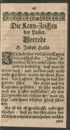 Die Kenn-Zeichen der Laster.