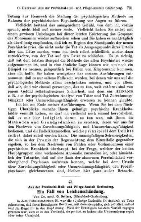 701-715, Aus der Provinzial-Heil- und Pflege-Anstalt Grafenberg. Ein Fall von Leichenschändung