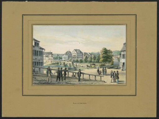 Tübingen. Neckarbrücke : Kolorierte Lithographie