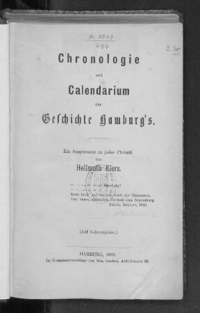 Chronologie und Calendarium der Geschichte Hamburg's : ein Suppl. zu jeder Chronik