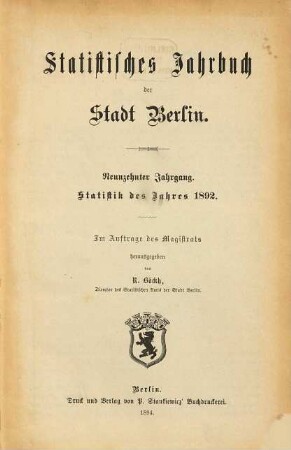 Statistisches Jahrbuch der Stadt Berlin. 19. 1892 (1894)