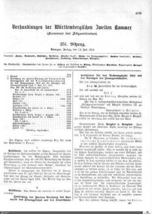 251. Sitzung, Stuttgart, 19.7.1918