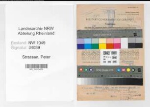 Entnazifizierung Peter Strassen , geb. 01.01.1903 (Bahnsekretaer)