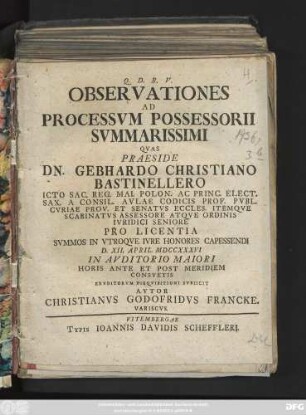 Observationes Ad Processvm Possessorii Svmmarissimi